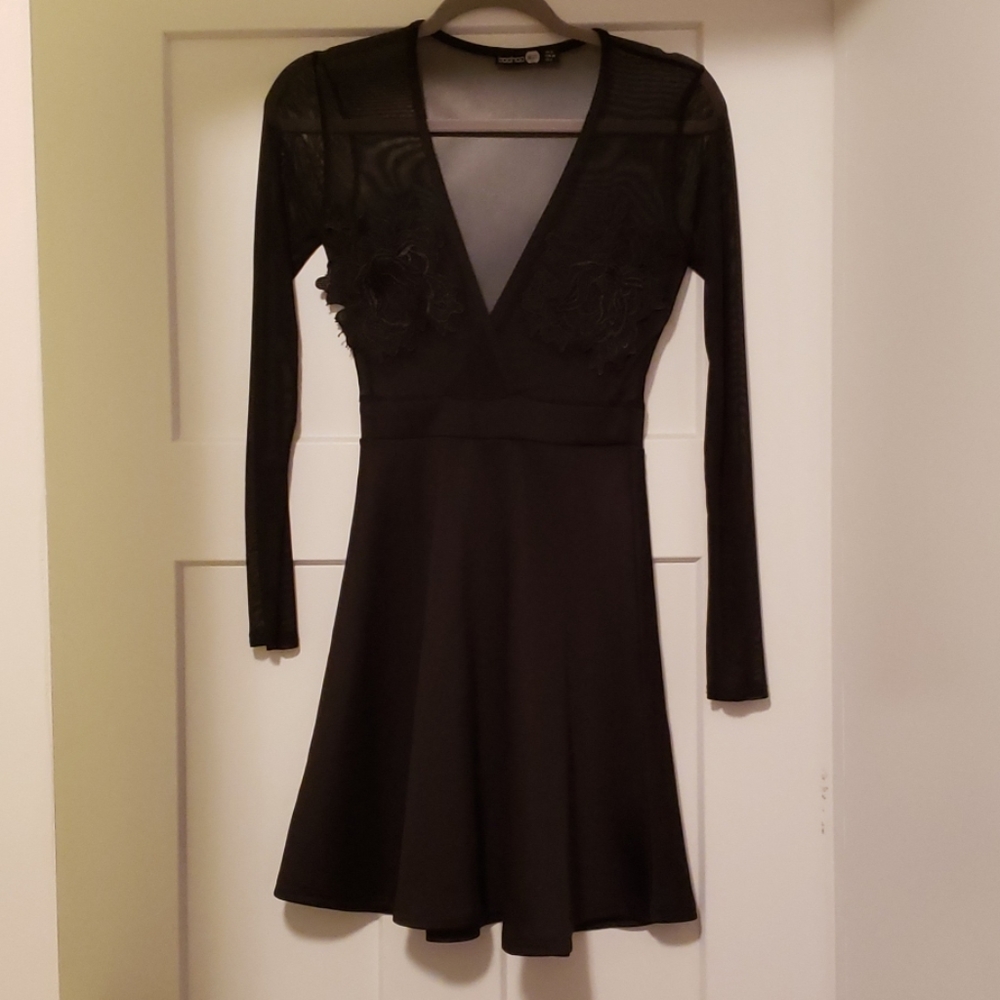 Black long sleeve sheer top sexy boohoo dress